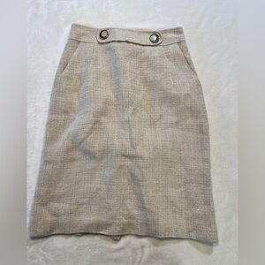 Milly Linen Pencil Skirt Beige Button Waist Size 0 Light Academia Quiet Luxury